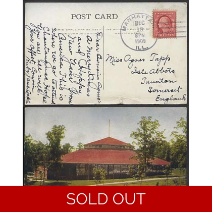 Manhattan Ill. postmark on 1909 postcard to England